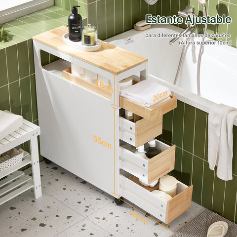 SoBuy BZR54-II-WN Nisrek met 3 laden en 1 afneembaar dienblad keukenrek met wielen badkamerrek niswagen trolley smalle plank