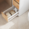 SoBuy BZR54-III-WN Compacte Badkamerkast met Wielen, Smalle Opbergkolom met 3 Laden en Plank, Wit & Natuur 65×23×82 cm