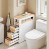 SoBuy BZR54-III-WN Compacte Badkamerkast met Wielen, Smalle Opbergkolom met 3 Laden en Plank, Wit & Natuur 65×23×82 cm