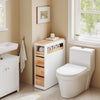SoBuy BZR54-III-WN Compacte Badkamerkast met Wielen, Smalle Opbergkolom met 3 Laden en Plank, Wit & Natuur 65×23×82 cm