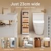 SoBuy BZR54-III-WN Compacte Badkamerkast met Wielen, Smalle Opbergkolom met 3 Laden en Plank, Wit & Natuur 65×23×82 cm