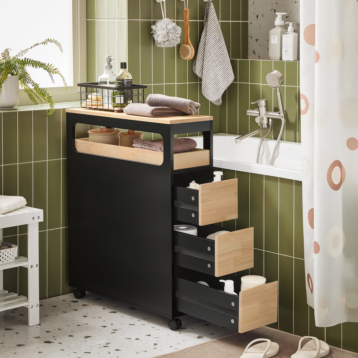 SoBuy Smalle Badkamerkast op Wieltjes, Badkamerrek met 3 Lades – Vrijstaand Badkamermeubel in Hout, Nisrek, Wit Houtkleur, 65x23x82cm, BZR54-WN SoBuy Smalle Badkamerkast op Wieltjes, Badkamerrek met 3 Lades – Vrijstaand Badkamermeubel in Hout, Nisrek, Wit Houtkleur, 65x23x82cm, BZR54-WN