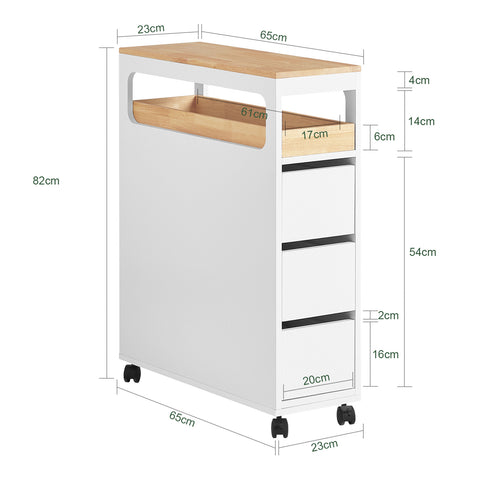 SoBuy BZR54-W Toiletrolhouder, Toiletkast, Badkamerkast, Smalle Opbergkast, Rek Smal met 1 Uitneembare Dienblad
