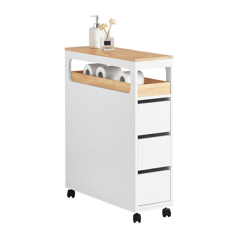 SoBuy BZR54-W Toiletrolhouder, Toiletkast, Badkamerkast, Smalle Opbergkast, Rek Smal met 1 Uitneembare Dienblad