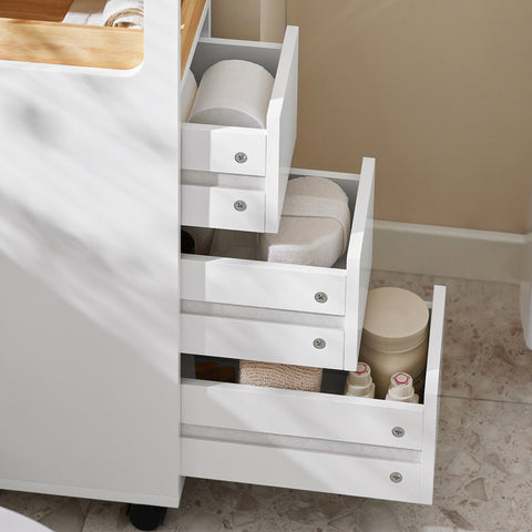 SoBuy BZR54-W Toiletrolhouder, Toiletkast, Badkamerkast, Smalle Opbergkast, Rek Smal met 1 Uitneembare Dienblad