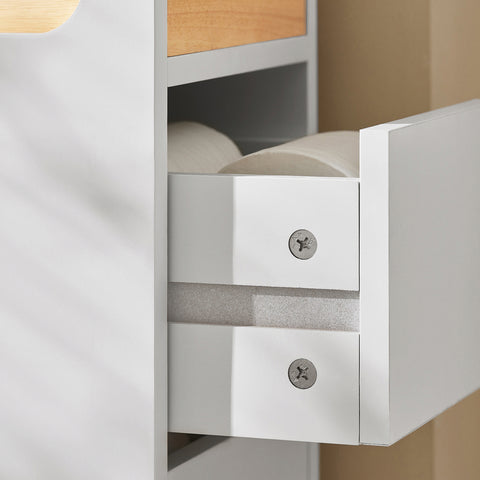 SoBuy BZR54-W Toiletrolhouder, Toiletkast, Badkamerkast, Smalle Opbergkast, Rek Smal met 1 Uitneembare Dienblad