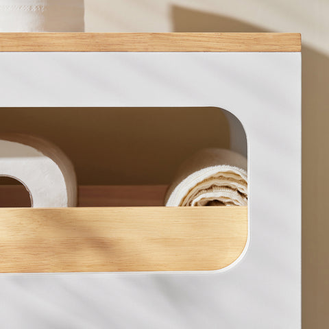 SoBuy BZR54-W Toiletrolhouder, Toiletkast, Badkamerkast, Smalle Opbergkast, Rek Smal met 1 Uitneembare Dienblad