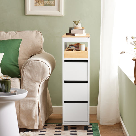 SoBuy BZR54-W Toiletrolhouder, Toiletkast, Badkamerkast, Smalle Opbergkast, Rek Smal met 1 Uitneembare Dienblad