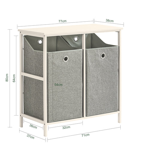 SoBuy BZR57-W Wasmand - met Legplank - 2 Compartimenten - 2 Verwijderbare Waszakken