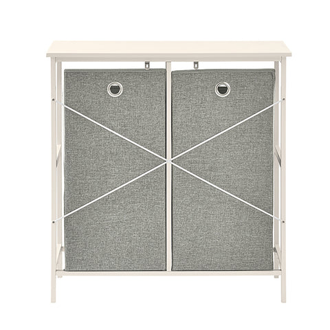 SoBuy BZR57-W Wasmand - met Legplank - 2 Compartimenten - 2 Verwijderbare Waszakken