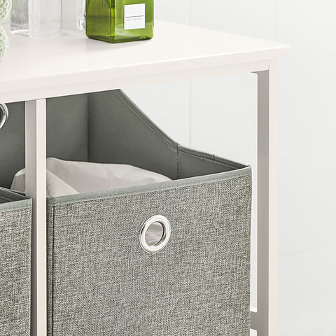 SoBuy BZR57-W Wasmand - met Legplank - 2 Compartimenten - 2 Verwijderbare Waszakken