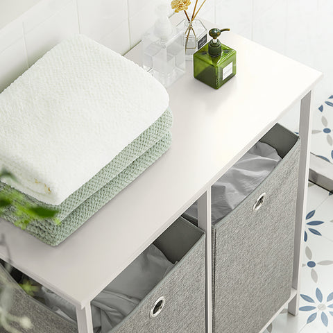 SoBuy BZR57-W Wasmand - met Legplank - 2 Compartimenten - 2 Verwijderbare Waszakken