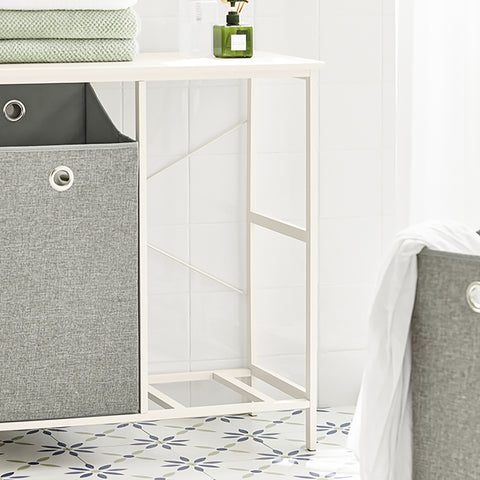 SoBuy BZR57-W Wasmand - met Legplank - 2 Compartimenten - 2 Verwijderbare Waszakken