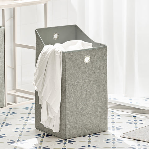 SoBuy BZR57-W Wasmand - met Legplank - 2 Compartimenten - 2 Verwijderbare Waszakken
