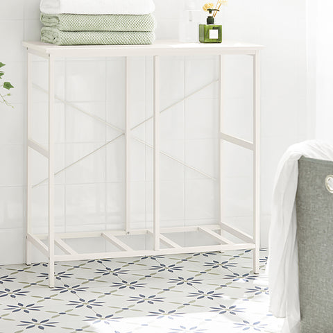 SoBuy BZR57-W Wasmand - met Legplank - 2 Compartimenten - 2 Verwijderbare Waszakken
