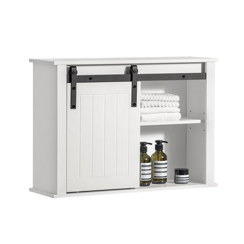 SoBuy BZR71-W Badkamer Wandkast, Badkamerkast Hangend, Opbergkast Hangkast, Badkamer Hoge Kast met Schuifdeur