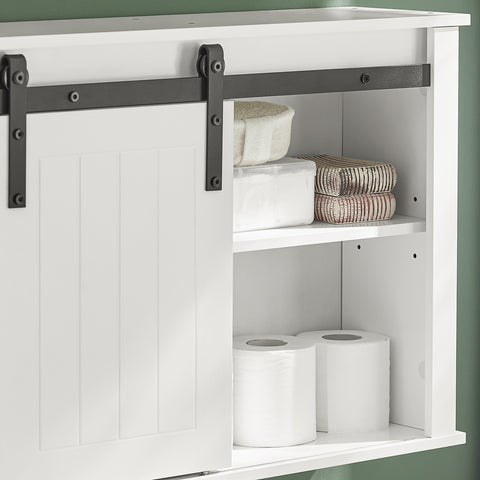 SoBuy BZR71-W Badkamer Wandkast, Badkamerkast Hangend, Opbergkast Hangkast, Badkamer Hoge Kast met Schuifdeur