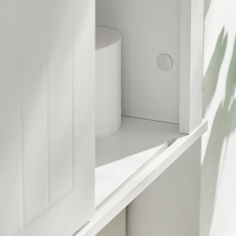 SoBuy BZR71-W Badkamer Wandkast, Badkamerkast Hangend, Opbergkast Hangkast, Badkamer Hoge Kast met Schuifdeur