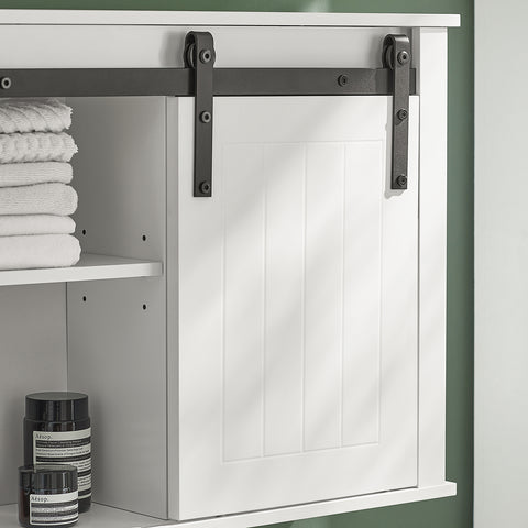 SoBuy BZR71-W Badkamer Wandkast, Badkamerkast Hangend, Opbergkast Hangkast, Badkamer Hoge Kast met Schuifdeur