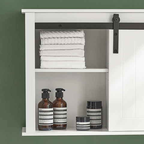 SoBuy BZR71-W Badkamer Wandkast, Badkamerkast Hangend, Opbergkast Hangkast, Badkamer Hoge Kast met Schuifdeur