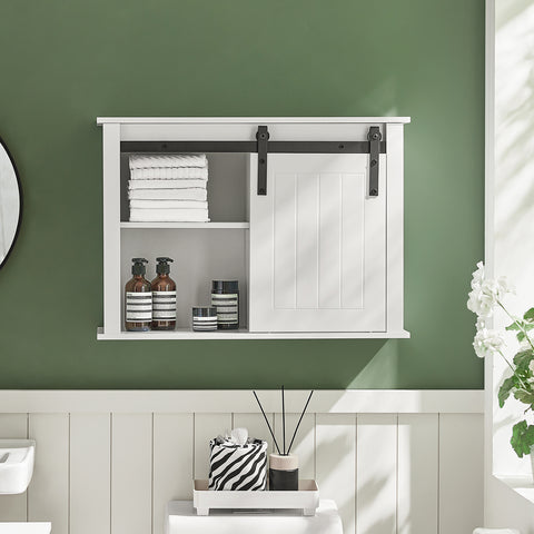 SoBuy BZR71-W Badkamer Wandkast, Badkamerkast Hangend, Opbergkast Hangkast, Badkamer Hoge Kast met Schuifdeur
