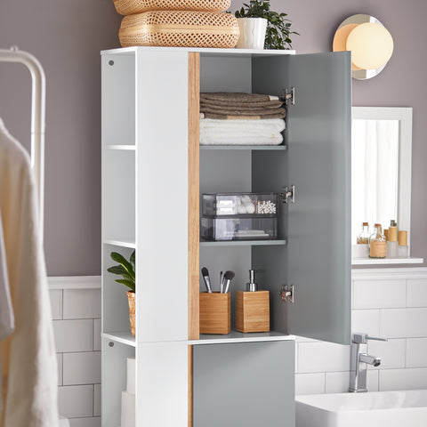 SoBuy BZR76-HG Badkamer Kolomkast - Badkamerkast - Hoge Kast - Staande Kolomkast - Opbergkast Opbergplank