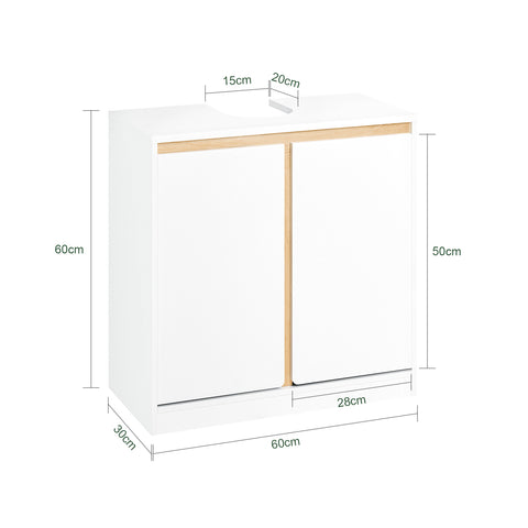 SoBuy BZR78-W Wastafelmeubel - Badkamerkast - Badkamer Onderkast - Opbergkast - Opbergplank