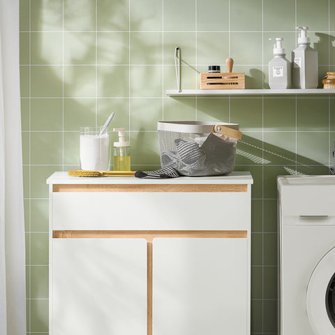 SoBuy BZR79-W Onderkast voor badkamer met afneembare wasbak, commode,toiletkast met 1 lade en 1 wasmand