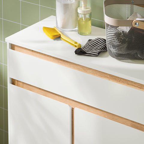SoBuy BZR79-W Onderkast voor badkamer met afneembare wasbak, commode,toiletkast met 1 lade en 1 wasmand