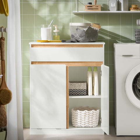 SoBuy BZR79-W Onderkast voor badkamer met afneembare wasbak, commode,toiletkast met 1 lade en 1 wasmand