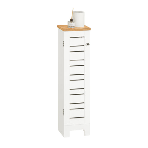 SoBuy BZR85-W Badkamer Kast, Staande Badkamerkast, Lage kast, Toiletrolhouder, Toiletkast, Smalle Opbergkast