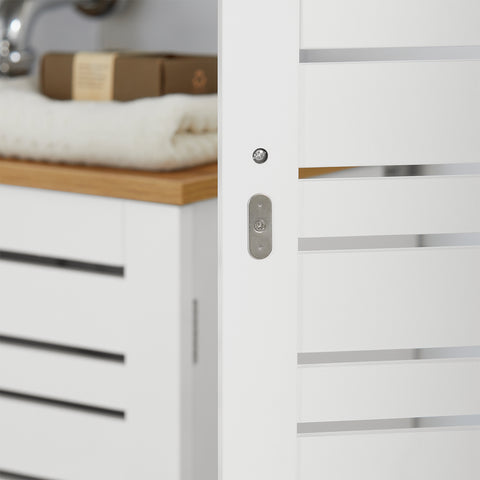 SoBuy BZR85-W Badkamer Kast, Staande Badkamerkast, Lage kast, Toiletrolhouder, Toiletkast, Smalle Opbergkast