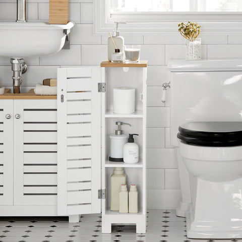 SoBuy BZR85-W Badkamer Kast, Staande Badkamerkast, Lage kast, Toiletrolhouder, Toiletkast, Smalle Opbergkast