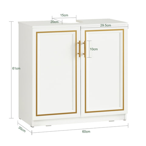 SoBuy BZR86-W Wastafel Onderkast - Wastafelmeubel - Badkamerkast - Badkamer Onderkast - Wastafelkast met 2 Deuren voor Badkamer