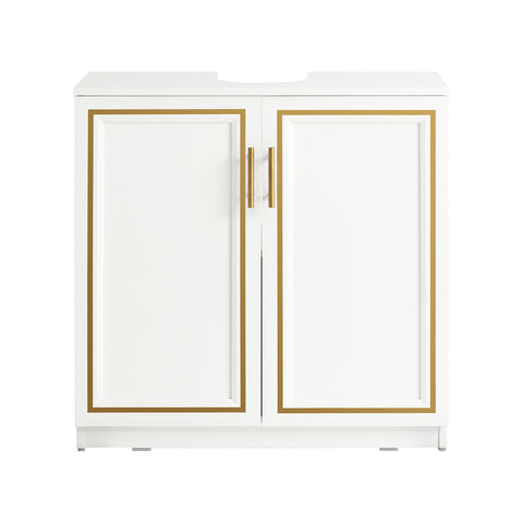 SoBuy BZR86-W Wastafel Onderkast - Wastafelmeubel - Badkamerkast - Badkamer Onderkast - Wastafelkast met 2 Deuren voor Badkamer