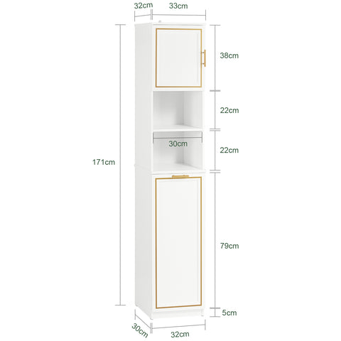 SoBuy BZR87-W Badkamer Kolomkast - Hoge Kast - Staande Kolomkast - Badkamerkast - Opbergkast Opbergplank