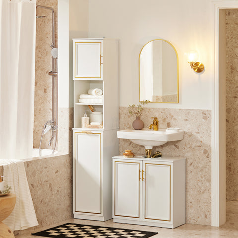 SoBuy BZR87-W Badkamer Kolomkast - Hoge Kast - Staande Kolomkast - Badkamerkast - Opbergkast Opbergplank