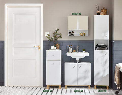 SoBuy BZR91-W Badkamer Kolomkast - Badkamerkast - Hoge Kast - Staande Kolomkast - Opbergkast Opbergplank met 1 Plank en 2 Deur