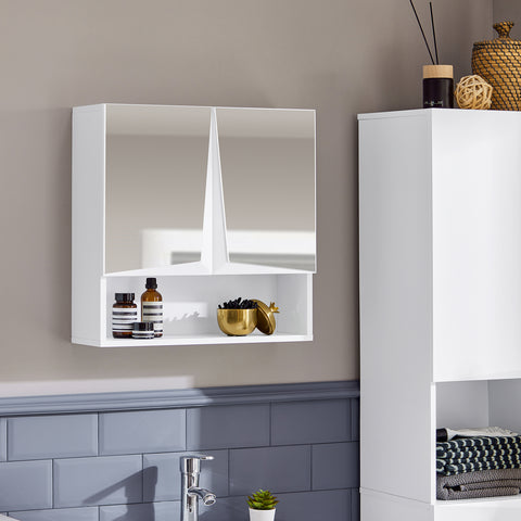 SoBuy BZR94-W Badkamer Wandkast, Wandcommode, Wandplank, Hoge Kast, Hangkast, Spiegelkast, Badkamerkast Hangend