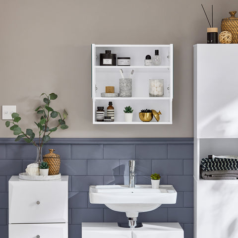 SoBuy BZR94-W Badkamer Wandkast, Wandcommode, Wandplank, Hoge Kast, Hangkast, Spiegelkast, Badkamerkast Hangend