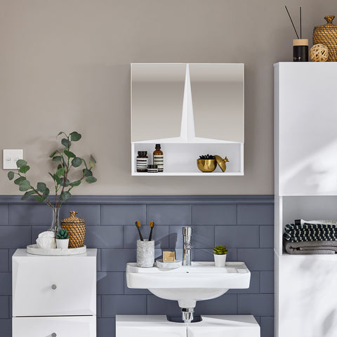 SoBuy BZR94-W Badkamer Wandkast, Wandcommode, Wandplank, Hoge Kast, Hangkast, Spiegelkast, Badkamerkast Hangend