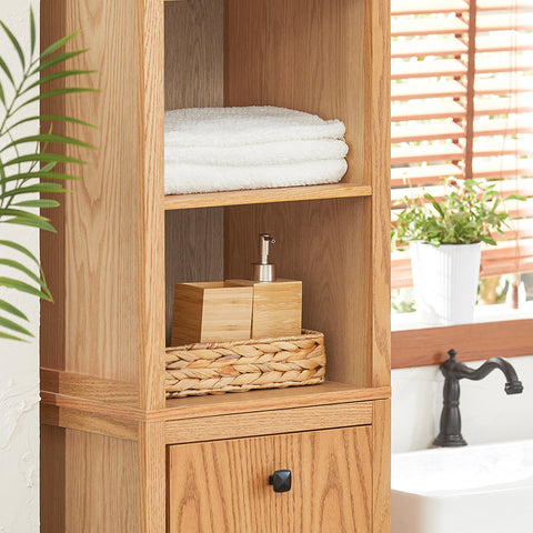 SoBuy BZR95-N Badkamerkast met Kantelbare Wasmand - Badkamer Kolomkast Staande Kast met Wasmandend met 3 Planken en 1 Wasmand