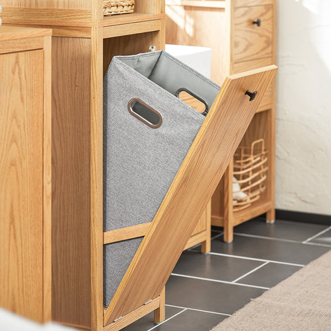 SoBuy BZR95-N Badkamerkast met Kantelbare Wasmand - Badkamer Kolomkast Staande Kast met Wasmandend met 3 Planken en 1 Wasmand