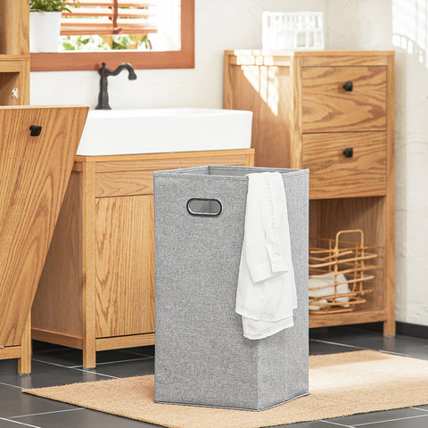 SoBuy BZR95-N Badkamerkast met Kantelbare Wasmand - Badkamer Kolomkast Staande Kast met Wasmandend met 3 Planken en 1 Wasmand