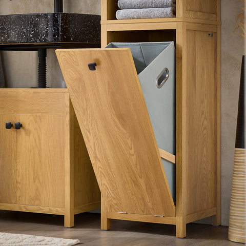 SoBuy BZR95-SN Badkamermeubel, hoge kast, opbergkast, opbergrek met 1 wasmand en 3 planken voor badkamer, 40 x 35 x 173 cm