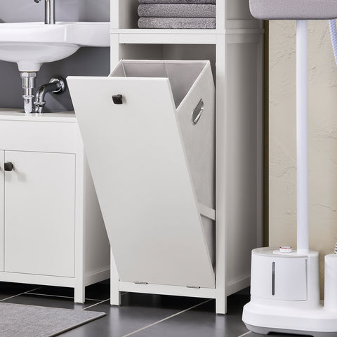 SoBuy BZR95-W Badkamermeubel, hoge kast, opbergkast, opbergrek met 1 wasmand en 3 planken voor badkamer