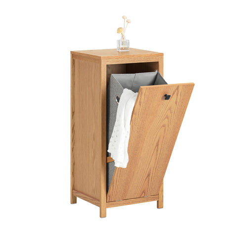 SoBuy BZR96-N Badkamerkast met 1 Wasmand, Smal Badkamerkastje, Lage Kast, Ladenkast, Halfhoge Opbergkast Opbergplank