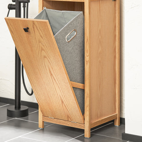 SoBuy BZR96-N Badkamerkast met 1 Wasmand, Smal Badkamerkastje, Lage Kast, Ladenkast, Halfhoge Opbergkast Opbergplank