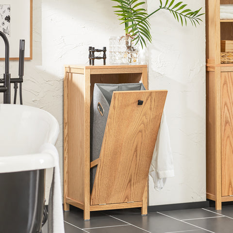 SoBuy BZR96-N Badkamerkast met 1 Wasmand, Smal Badkamerkastje, Lage Kast, Ladenkast, Halfhoge Opbergkast Opbergplank
