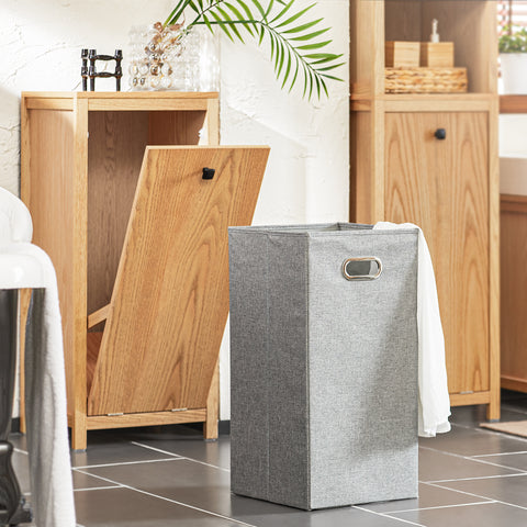 SoBuy BZR96-N Badkamerkast met 1 Wasmand, Smal Badkamerkastje, Lage Kast, Ladenkast, Halfhoge Opbergkast Opbergplank